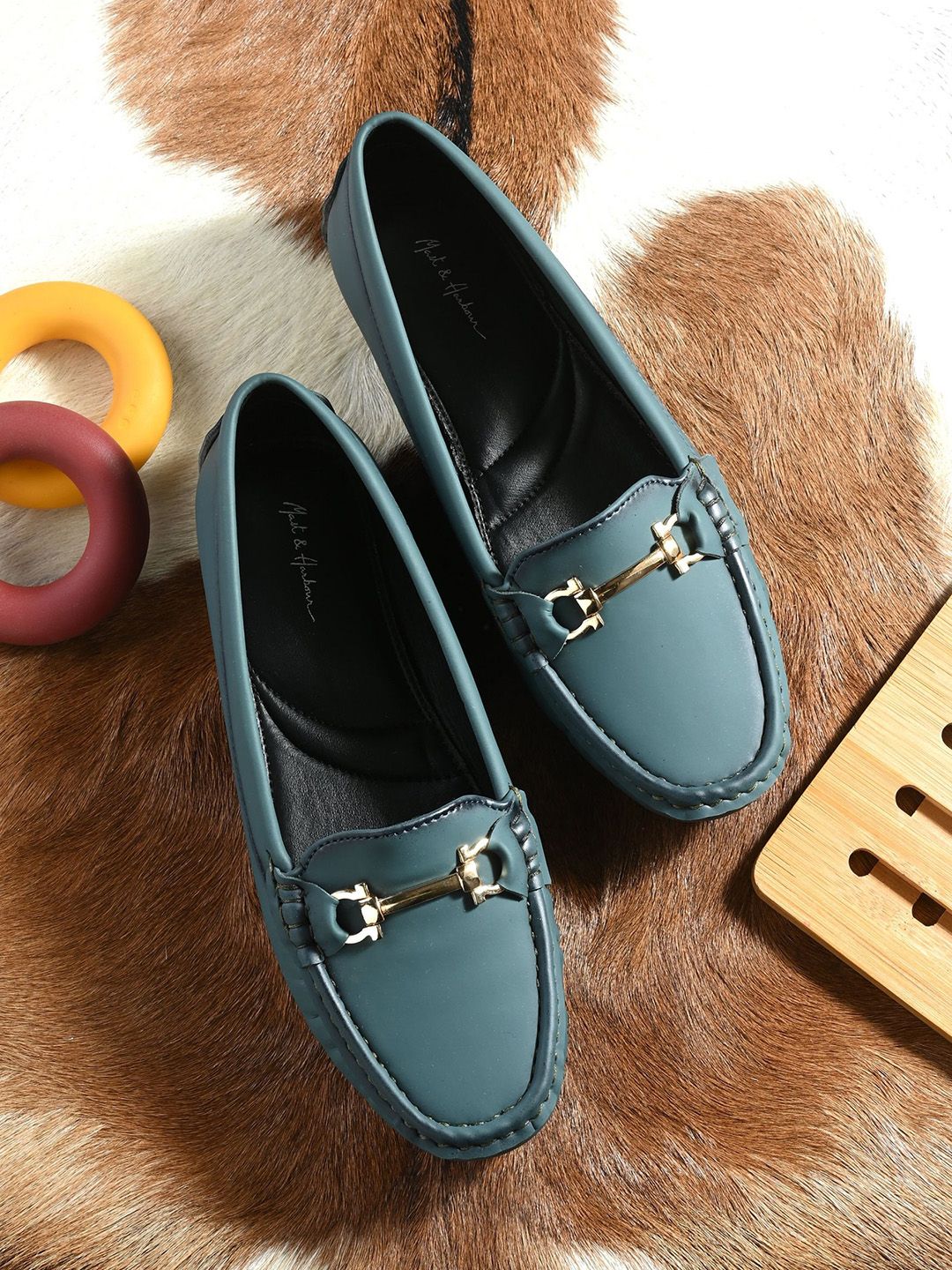 Mast & Harbour Blue Textured Round Toe Ballerinas Flats