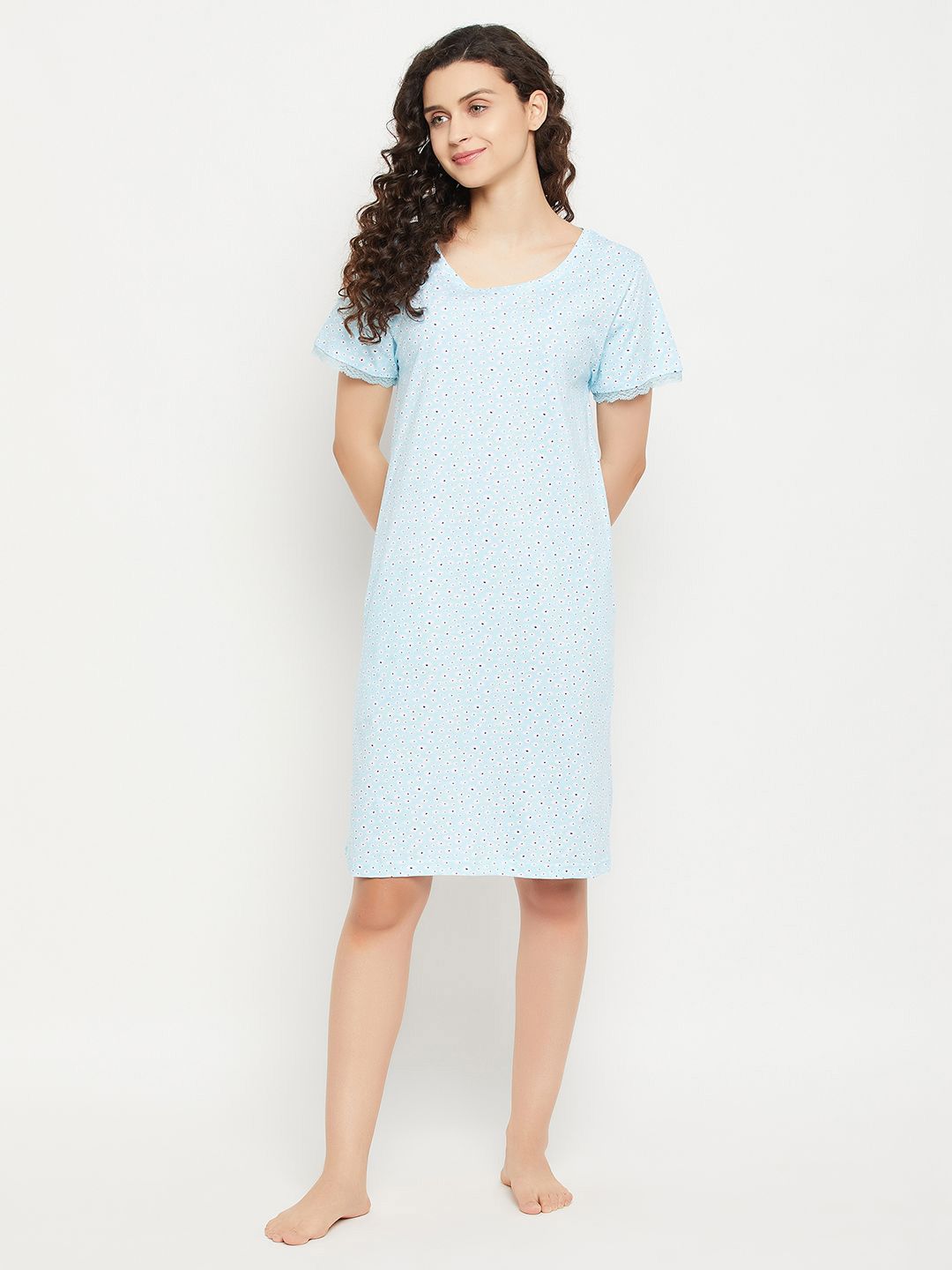 Clovia Printed Round Neck Nightdress