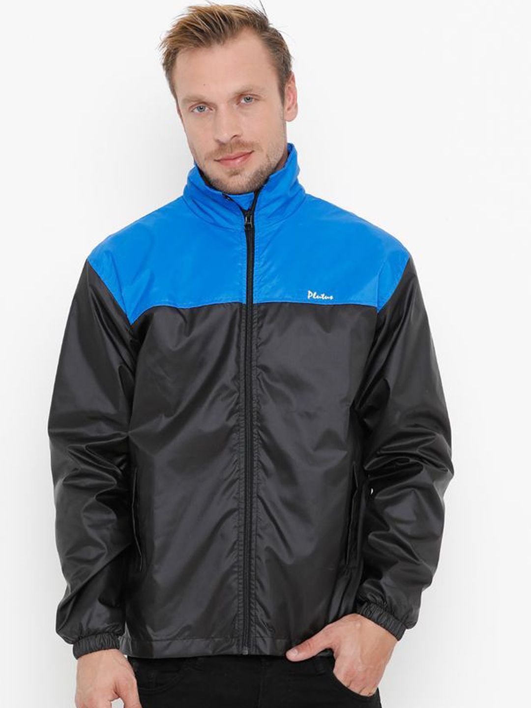 Plutus Colourblocked Mock Collar Sporty Jacket