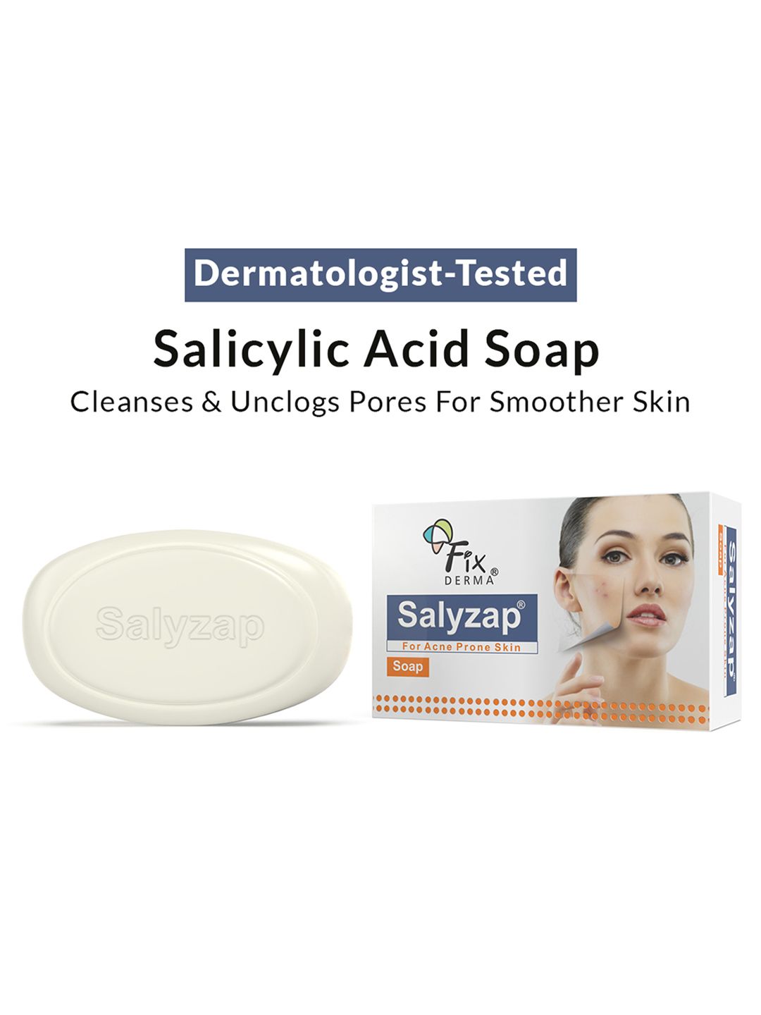FIXDERMA Salyzap Acne Soap with Salicylic Acid & Vitamin E For Acne Prone & Oily Skin- 75g