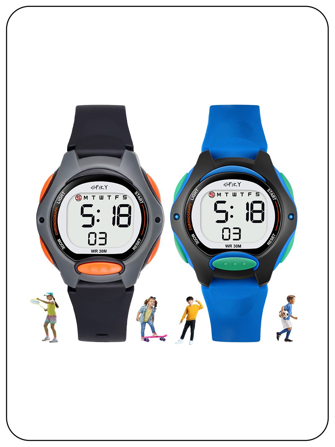 Spiky Spiky Kids Pack Of 2 Dial & Straps Analogue Multi Function Watch Combo_EVA2_BluBlk
