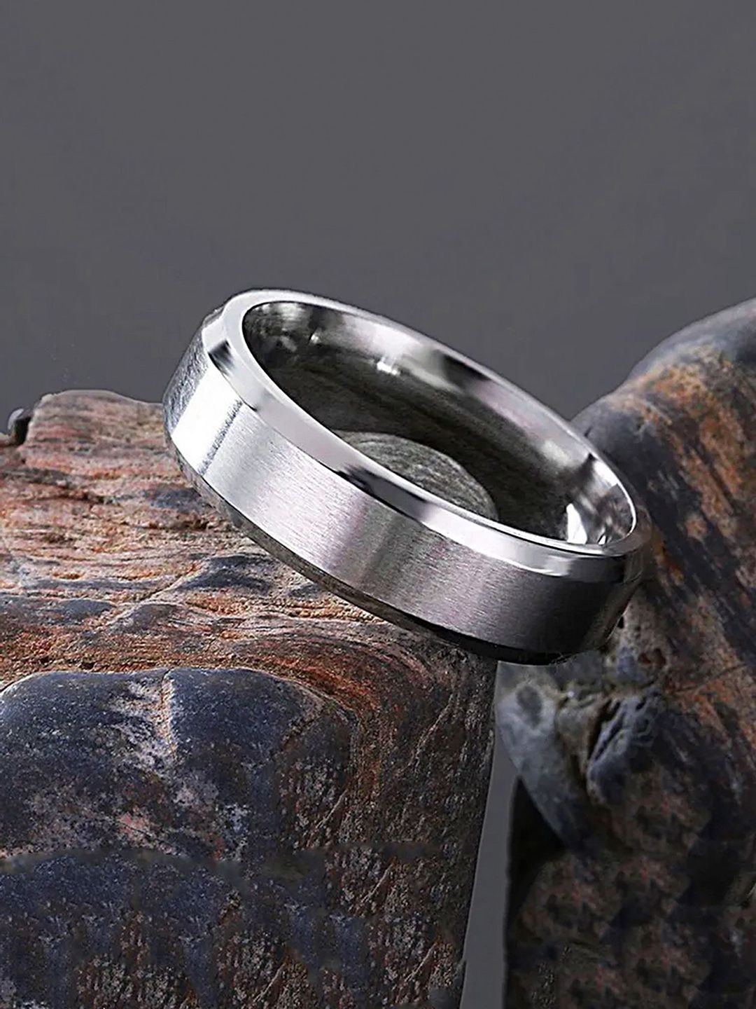 Yellow Chimes Men Rhodium-Plated Band Style Finger Ring