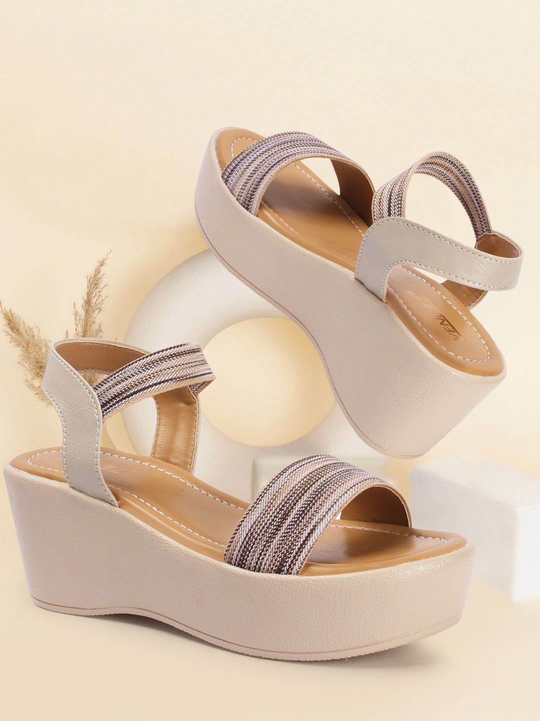 VENDOZ Textured Open Toe Wedge Heels