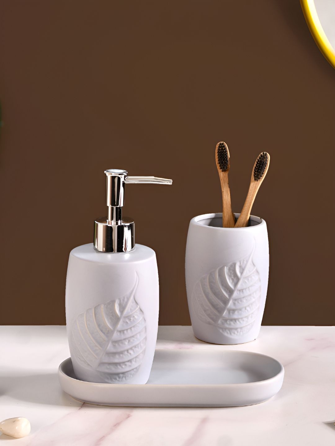 Nestasia Grey 3 Pieces Floral Ceramic Bath Accessories Set