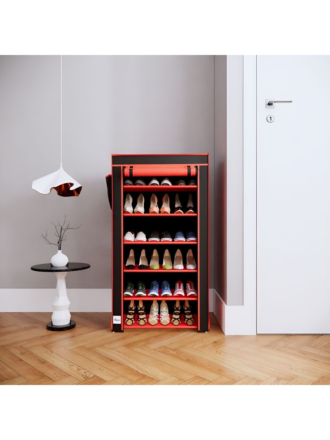 Fabura Red & Black 6 Layers Shoe Rack With Cover