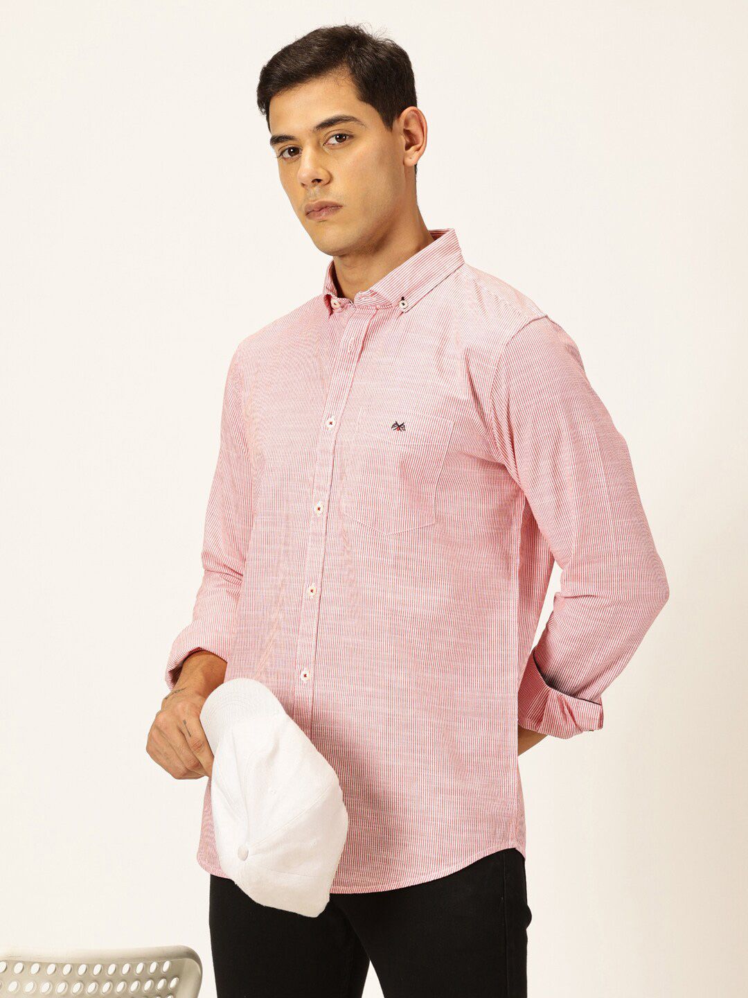 Thomas Scott Smart Pinstriped Button Down Collar Pure Cotton Casual Shirt