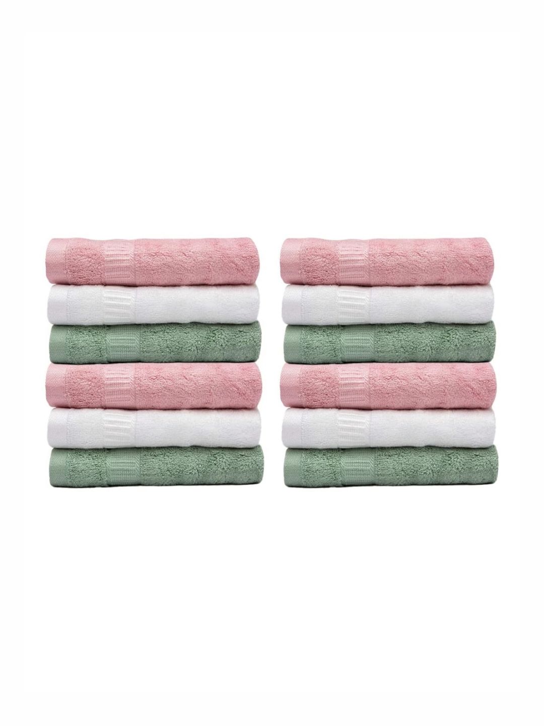 MUSH Set Of 12 White & Pink 500 GSM Face Towels