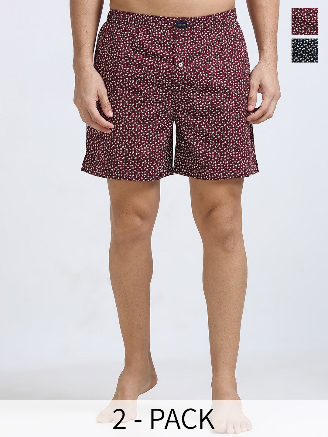 URBARO Pack Of 2 Printed Pure Cotton Boxers 23UBX3738