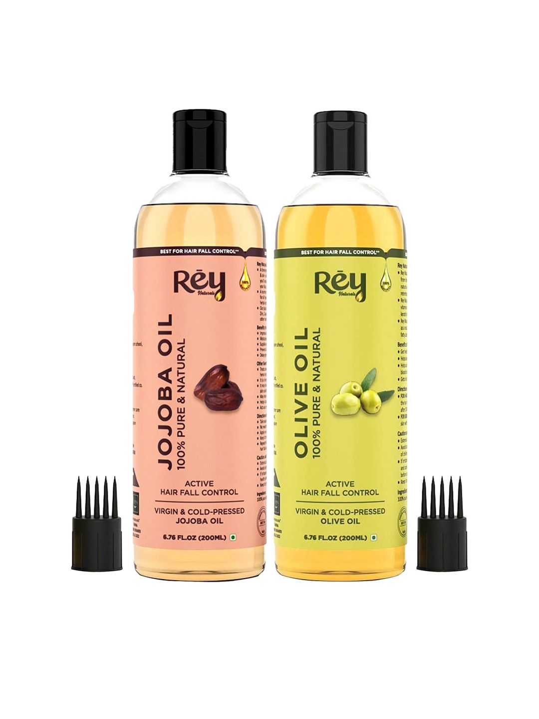 Rey Naturals Set Of 2 Jojoba Oil & Cold Pressed Castor Oil - 200 ml Each