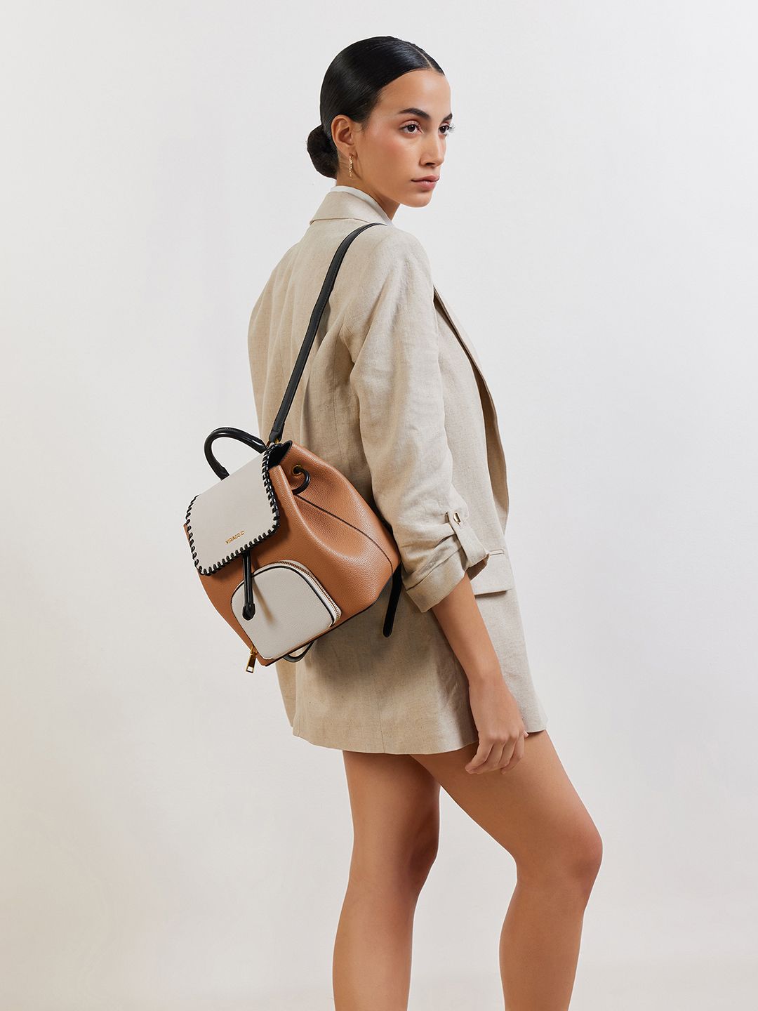 Solid Backpack MIRAGGIO Clair Ivory Backpack with Adjustable Strap