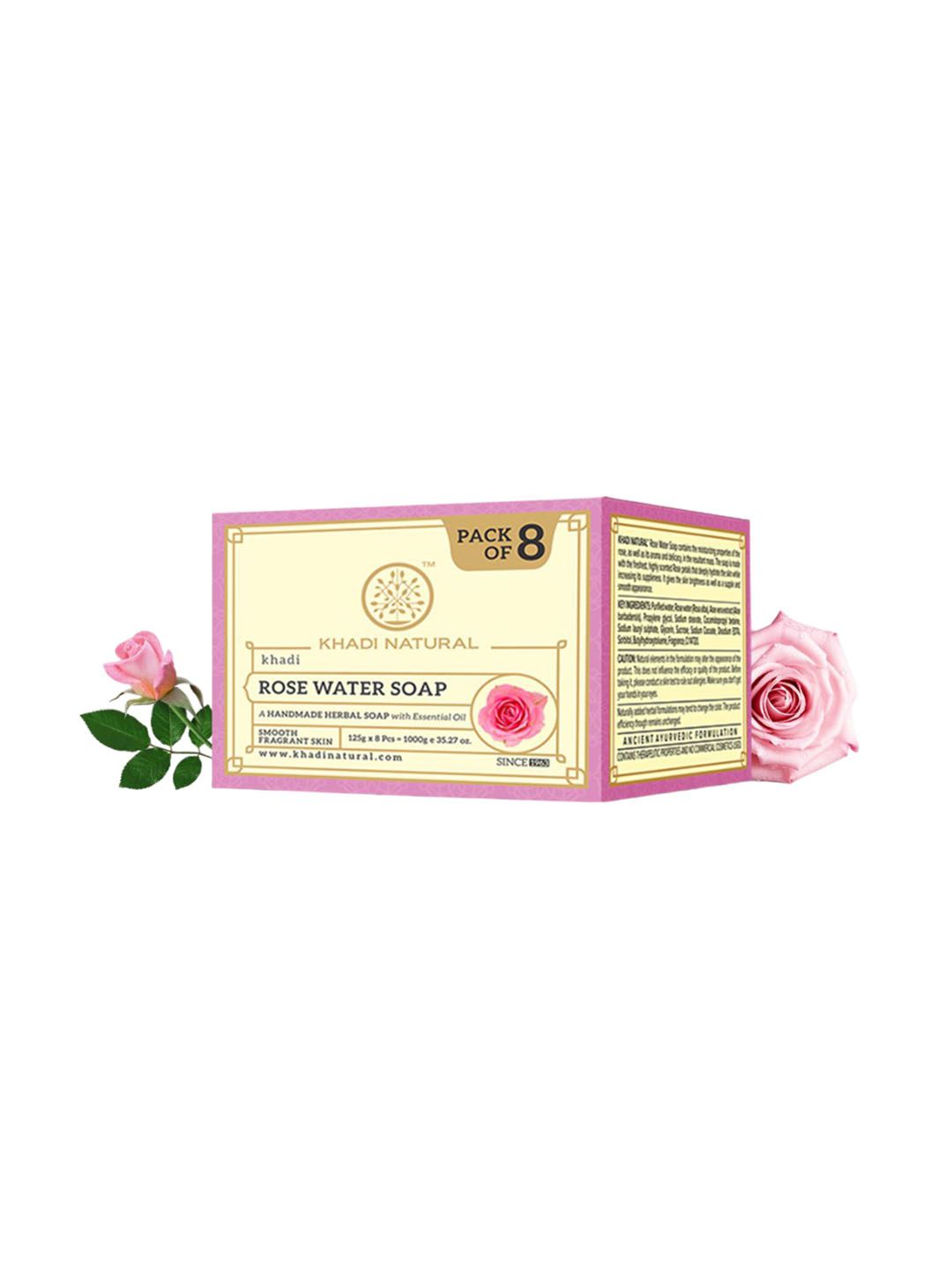 Khadi Natural Set Of 8 Rose Water Soap With Essential Oil To Hydrates Skin - 125g Each