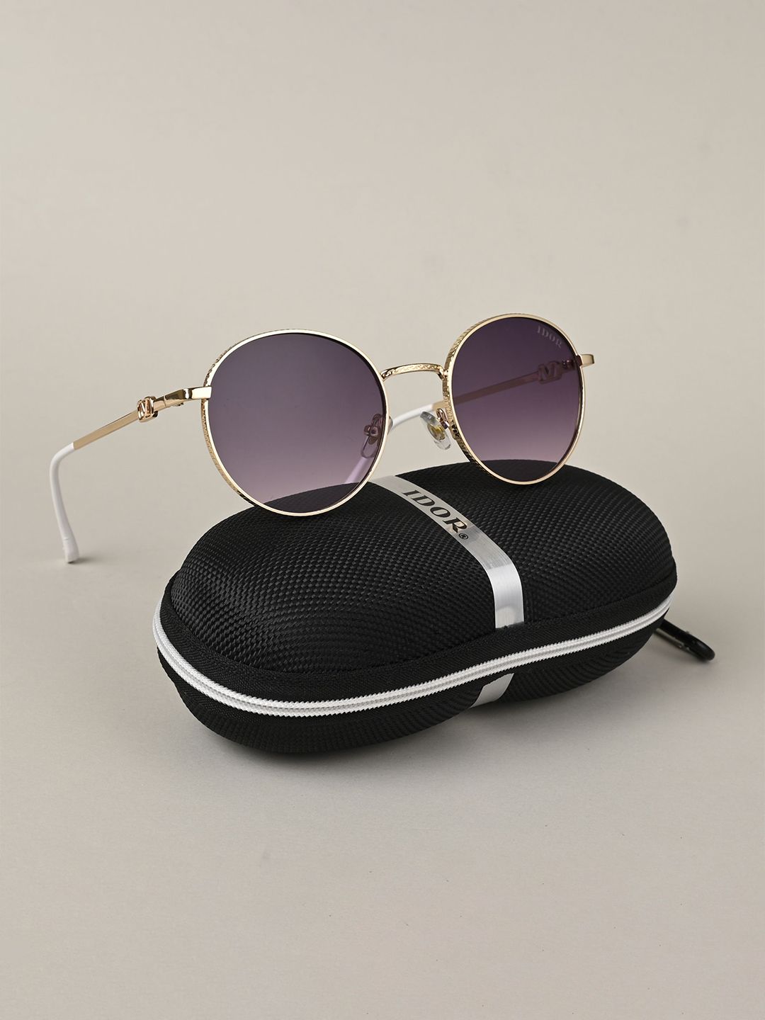IDOR Unisex Round Sunglasses with UV Protected Lens ID-56036-GD-GRD