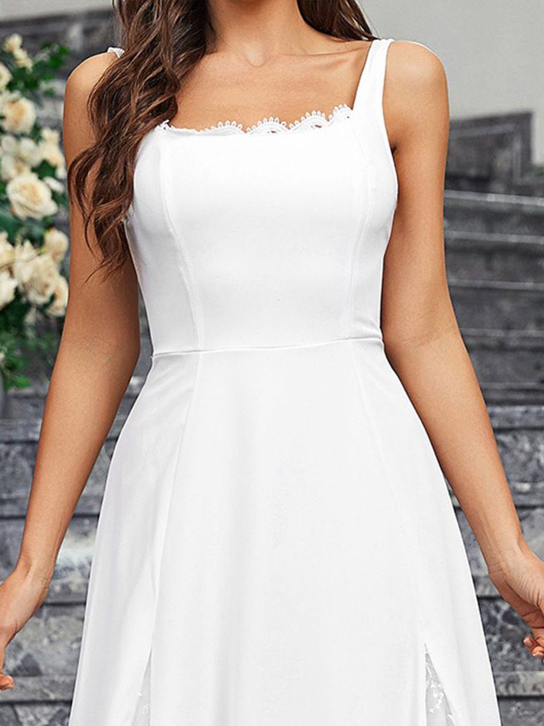 Buy bebe White Scallop Square Neck Shoulder Strap Lace Panel Maxi Dress -  Dresses for Women 29888795 | Myntra
