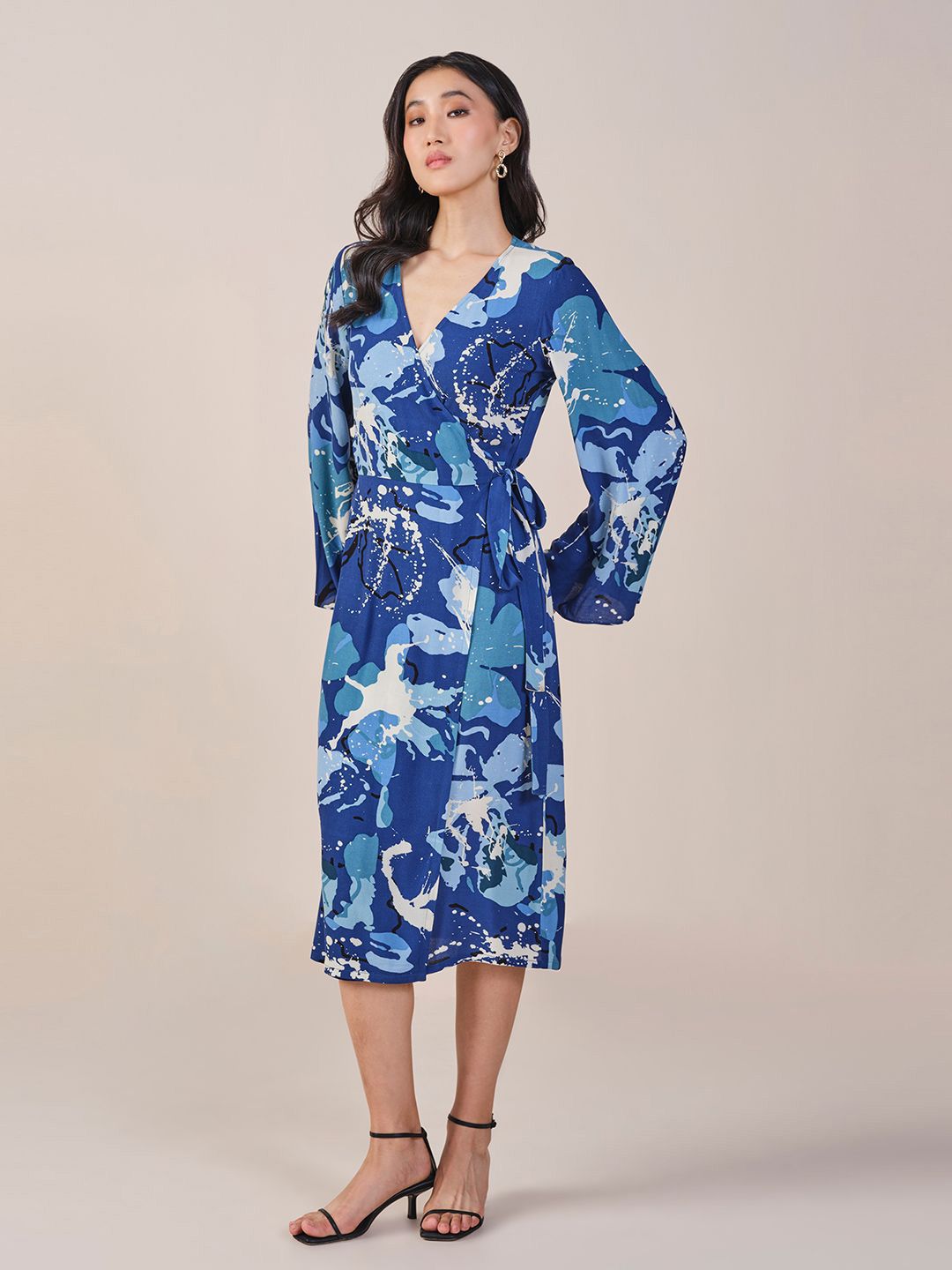 AND AND Women Floral Print Midi Wrap Dress