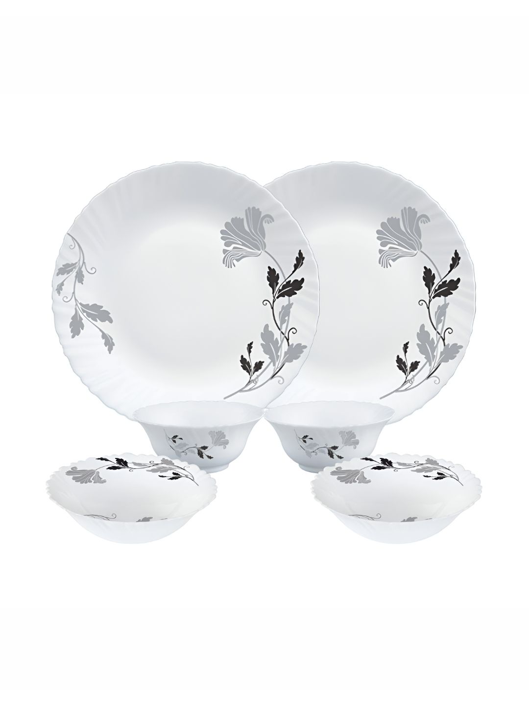 Larah by BOROSIL 6 Pcs White Printed Opalware Dinner Set