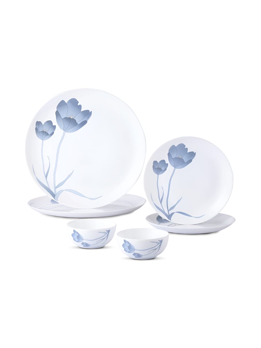 Larah by BOROSIL Moon 6 Pcs White & Purple Printed Opalware Dinner set
