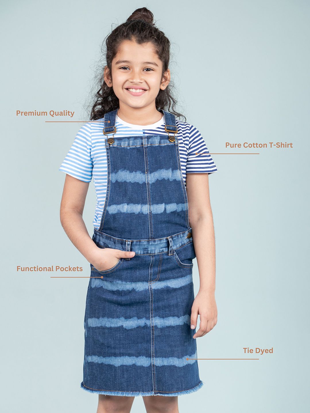 Buy TWEENY MINI Girls Denim Pinafore Dress with Short Sleeves T