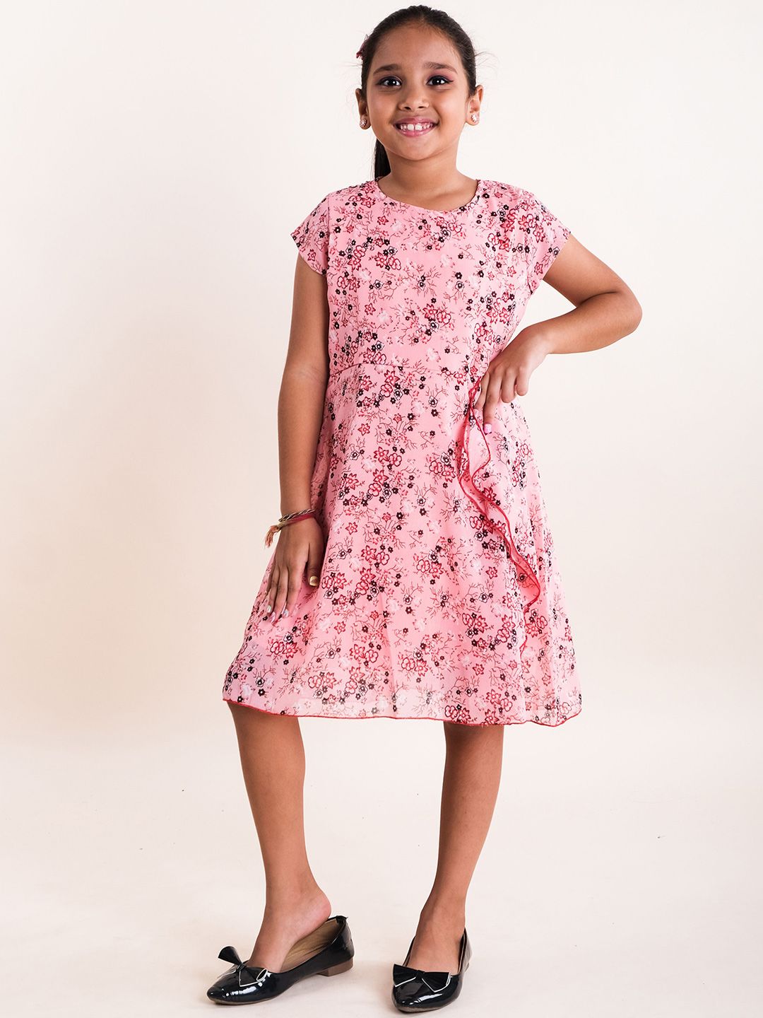 KiddoPanti Floral Print Georgette Fit & Flare Dress