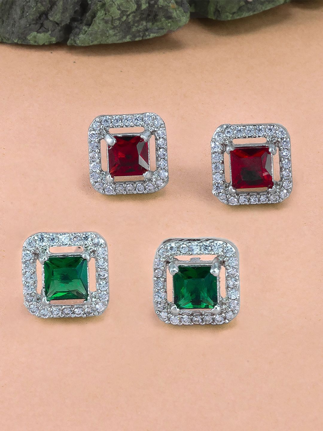 PRIVIU Women Pair Of 2 Square Studs Earrings 3g Each
