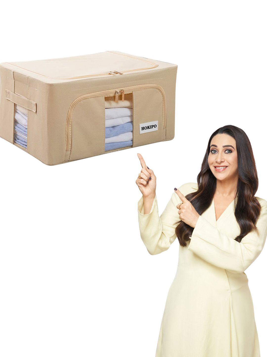 HOKIPO Beige Set of 1 Regular Multi-Utility Foldable Storage Box Organizers