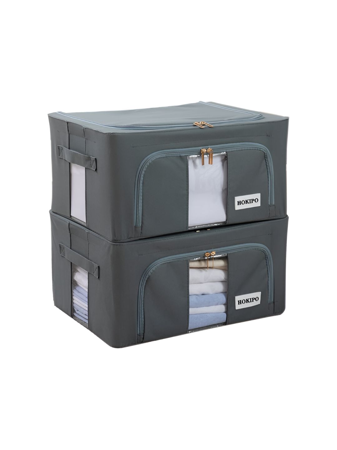 HOKIPO Grey Set of 2 Multi-Utility Foldable Storage Box Organizers