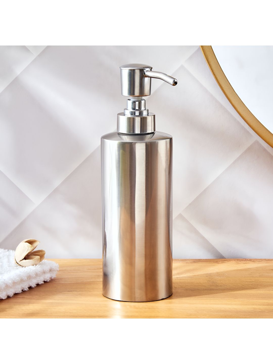 Home Centre Silver-Toned Solid Metal Soap Dispenser