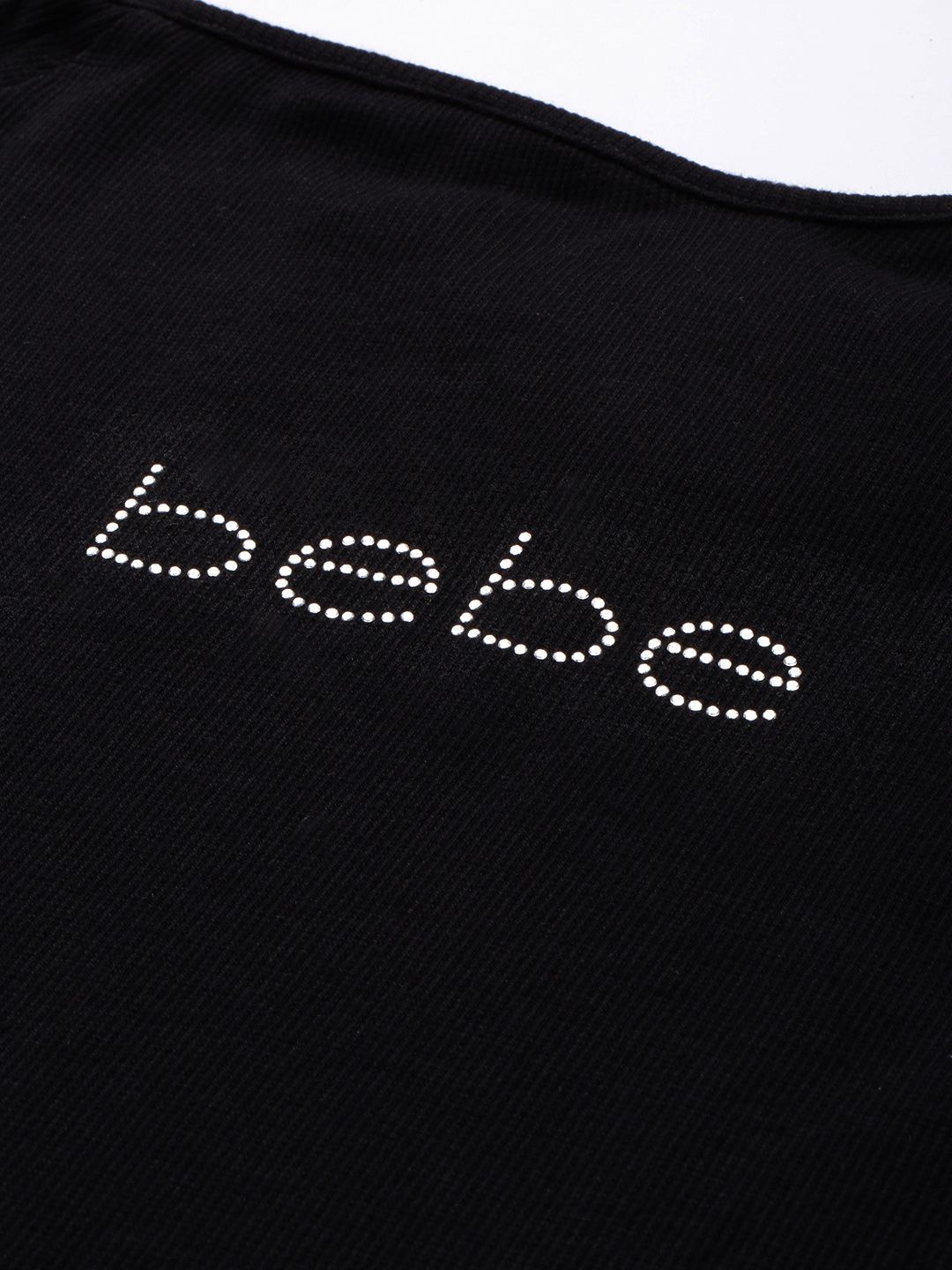 Buy bebe Brand Logo Studded Embellished Off-Shoulder Ribbed Fitted