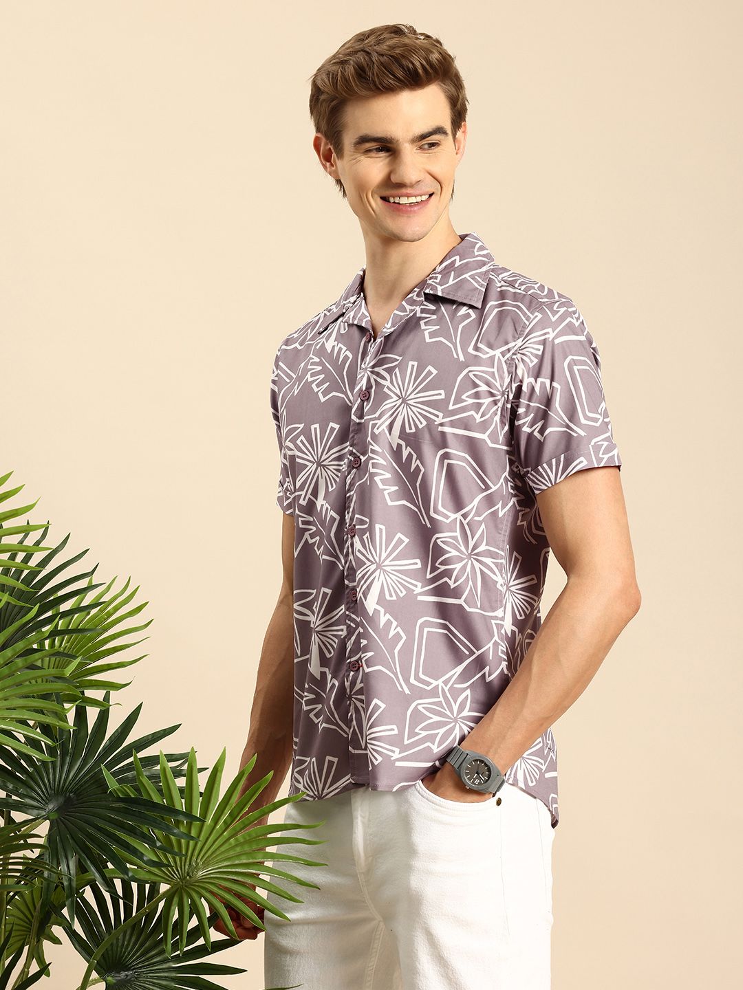 Mast & Harbour Men Slim Fit Floral Printed Cuban Collar Casual Shirt