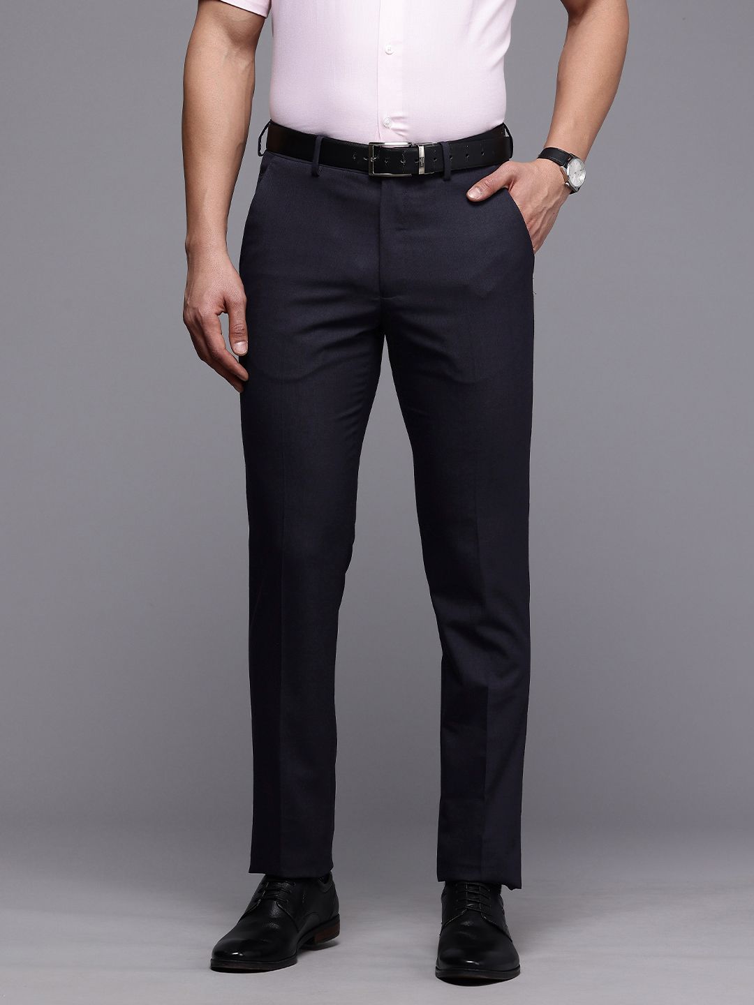 Louis Philippe Men Super Slim Fit Checked Formal Trousers