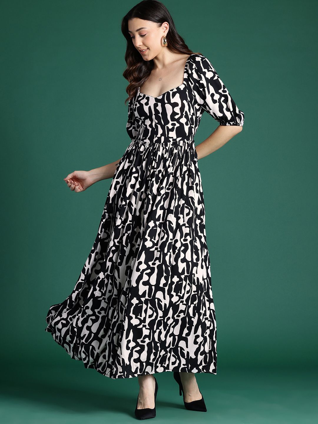 Buy DressBerry Printed Fit & Flare Monochrome Maxi Dress - Dresses for Women  29920448 | Myntra