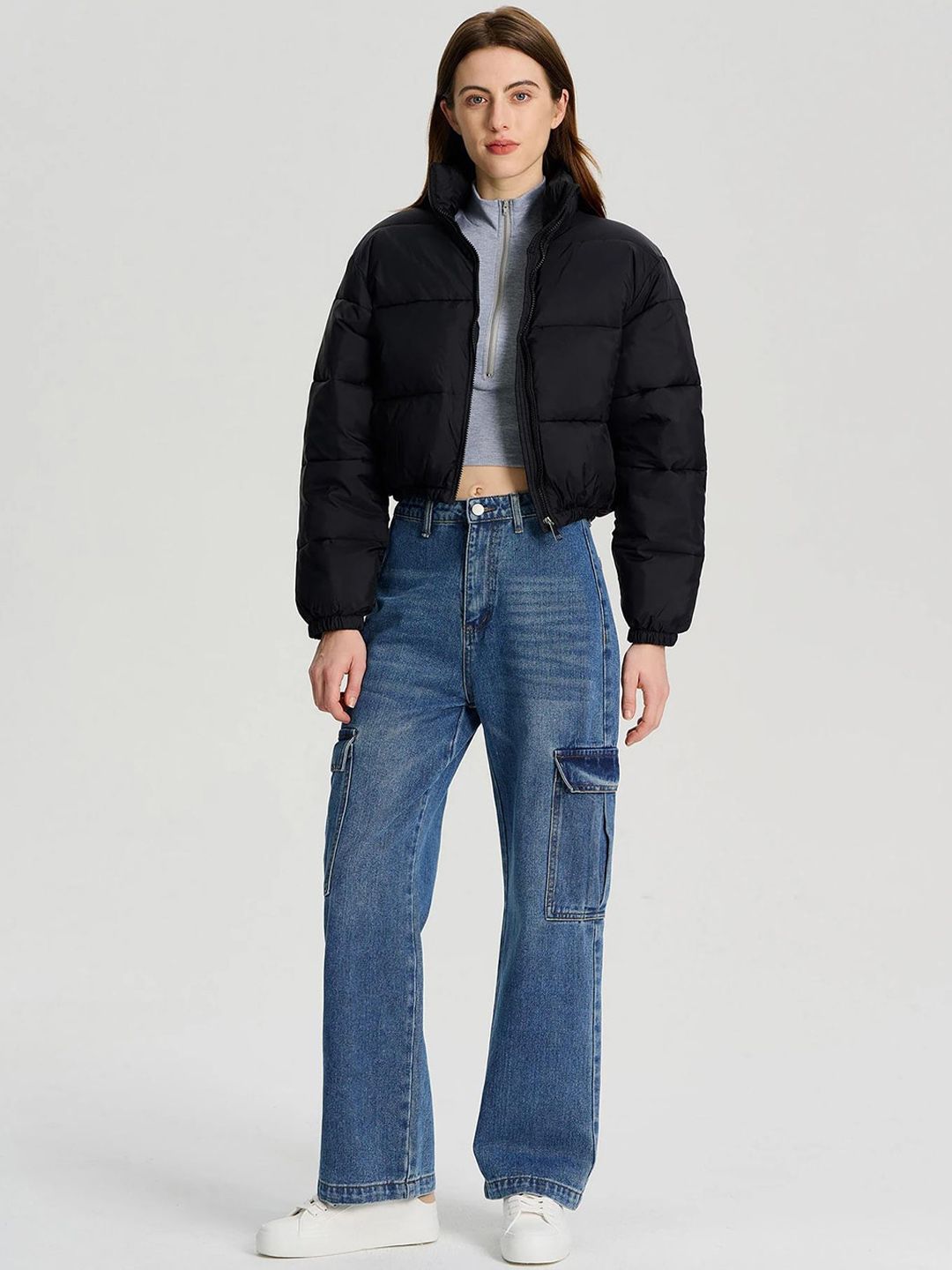 Kotty Women winters Striped Crop Puffer Jacket