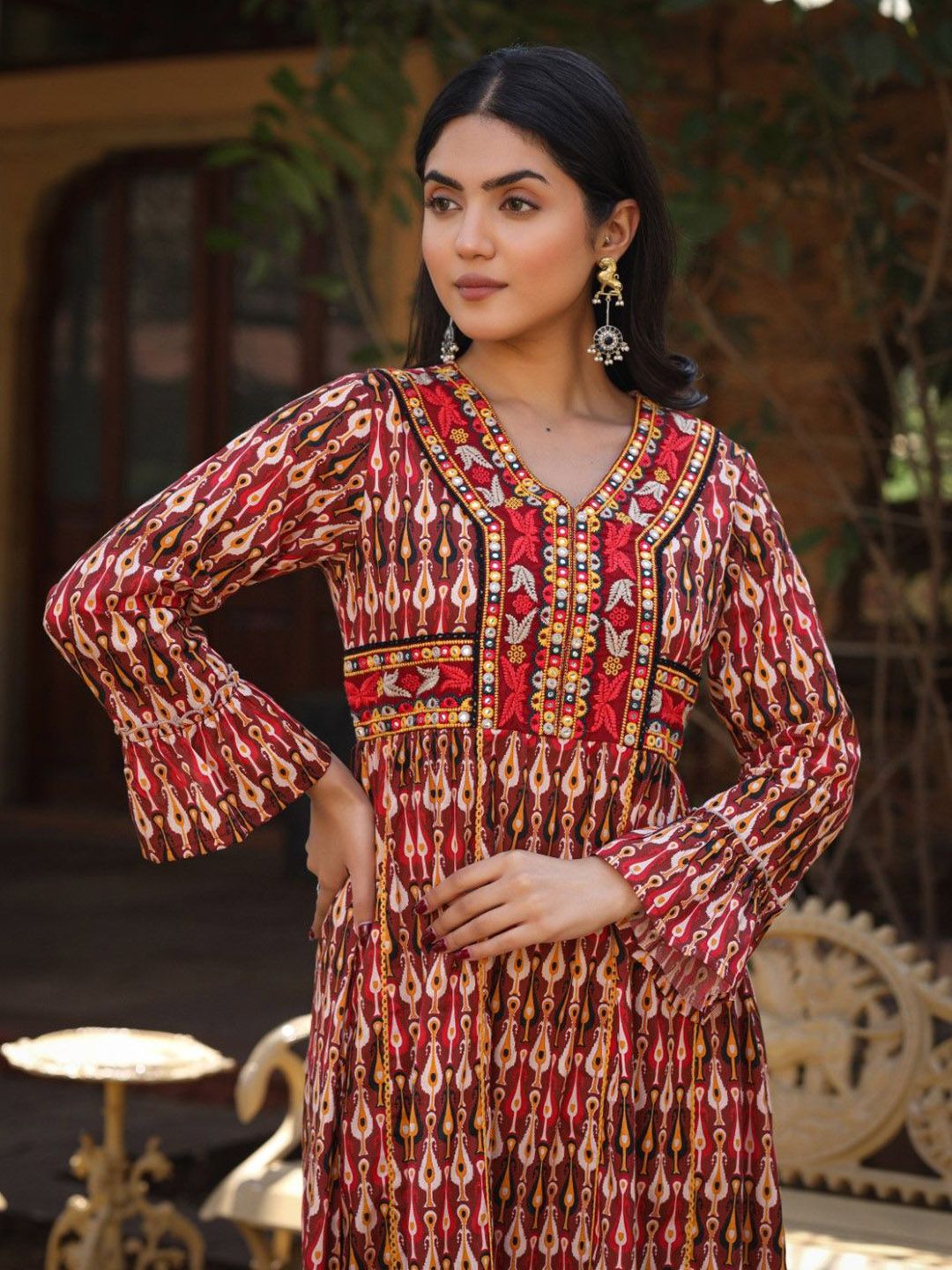 Buy Juniper Ikat Printed Cotton Fit & Flare Ethnic Midi Dress