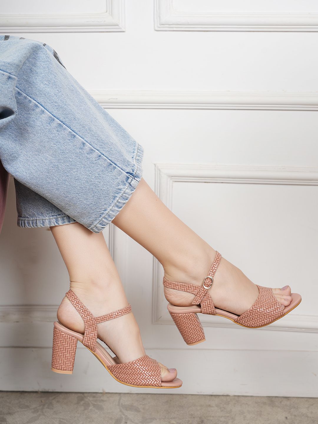 Mast & Harbour Textured Embellished Pointed Toe Block Heels