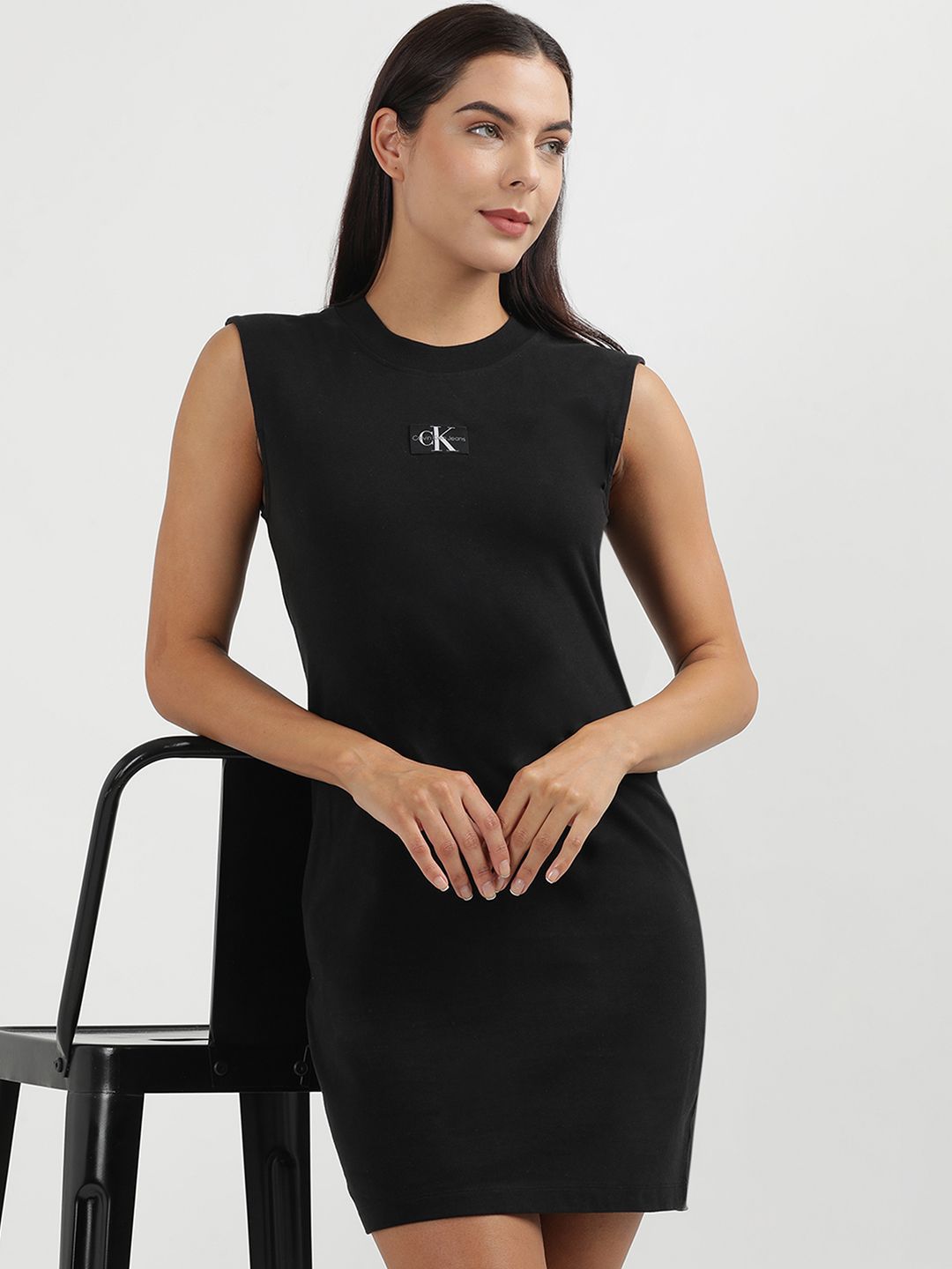 Calvin Klein Jeans Round Neck Sleeveless Pure Cotton Sheath Mini Dress