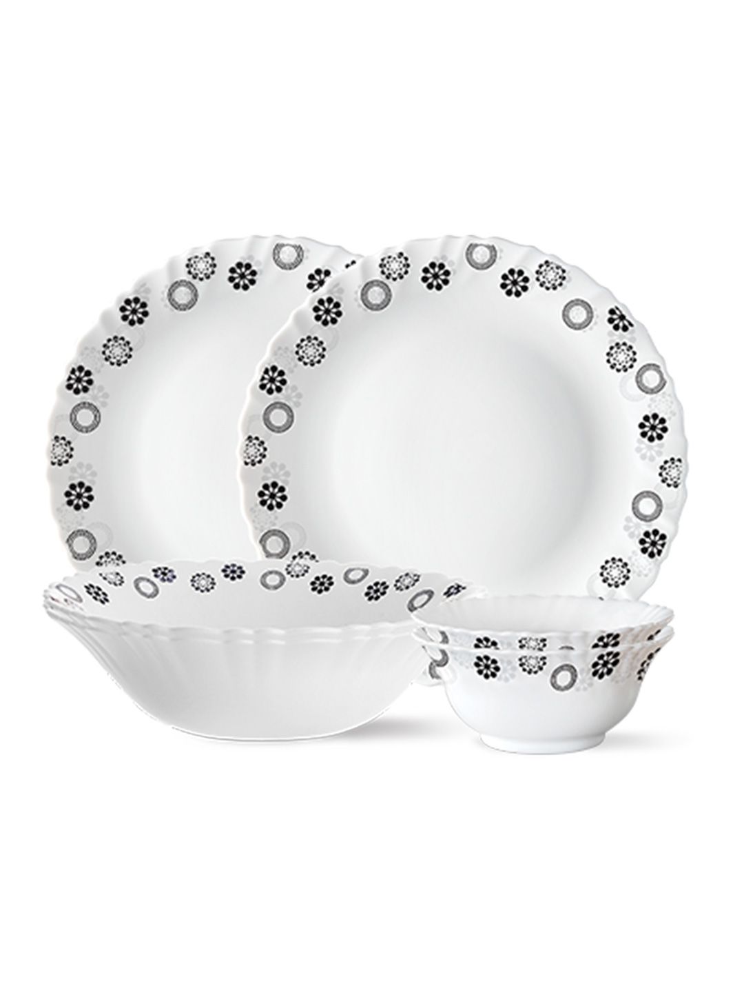 Larah by BOROSIL Fluted White 6 Pieces Printed Opalware Dinner Set