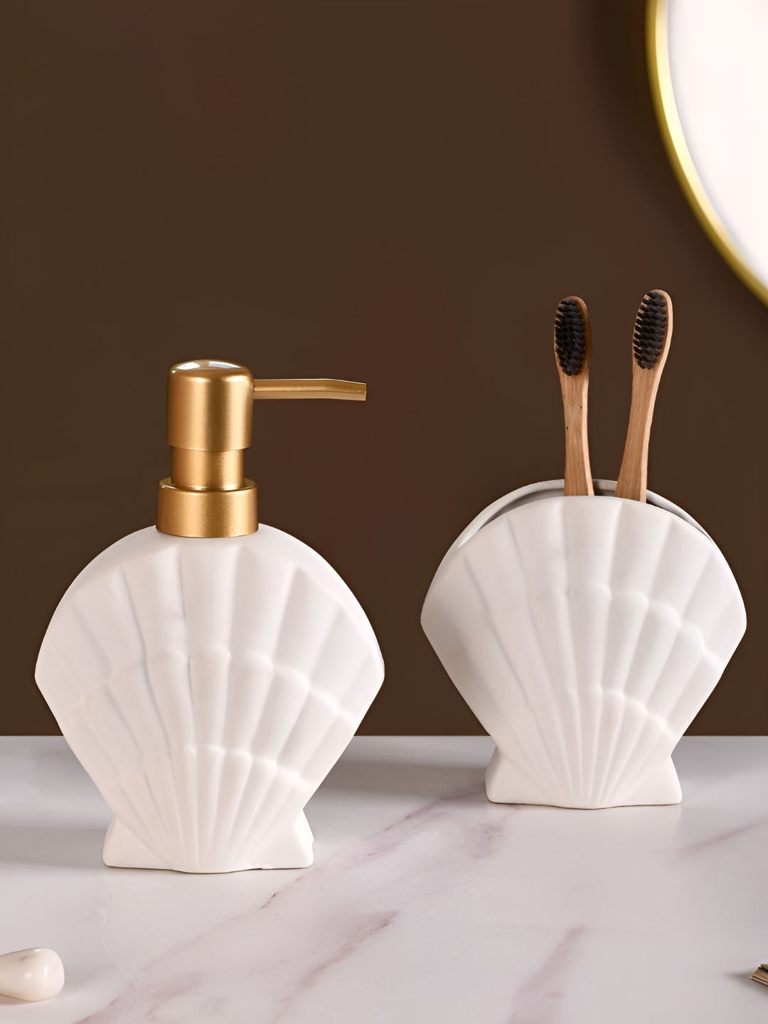 Nestasia White 2 Pieces Textured Ceramic Contemporary Matte Soap Dispenser