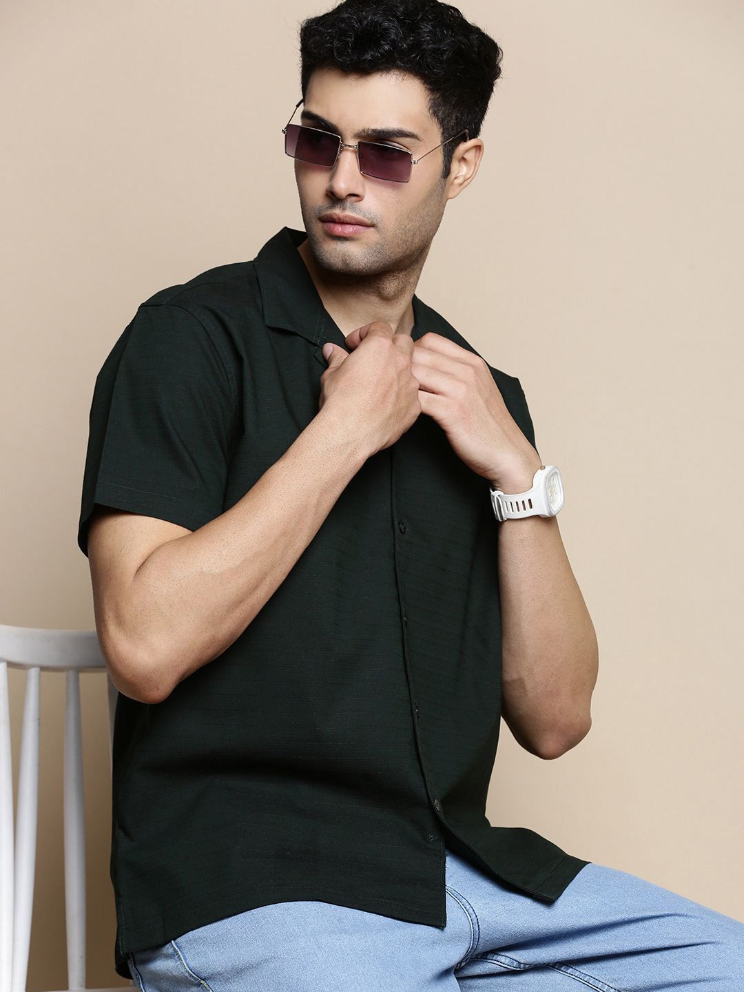 INVICTUS Club Slim Fit Cuban Collar Cotton Shirt