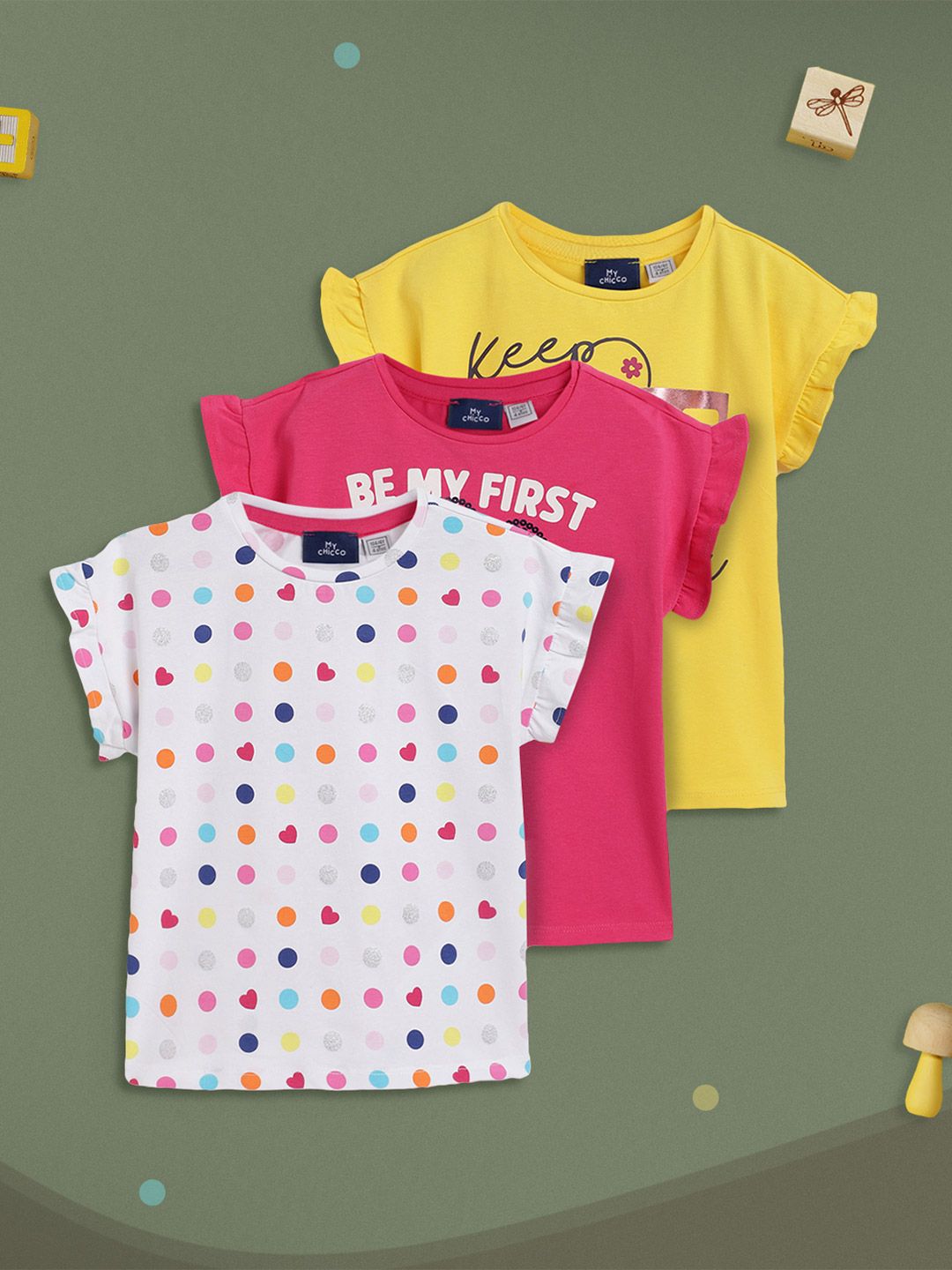 Chicco Girls Pack Of 3 Printed Round Neck T-shirt
