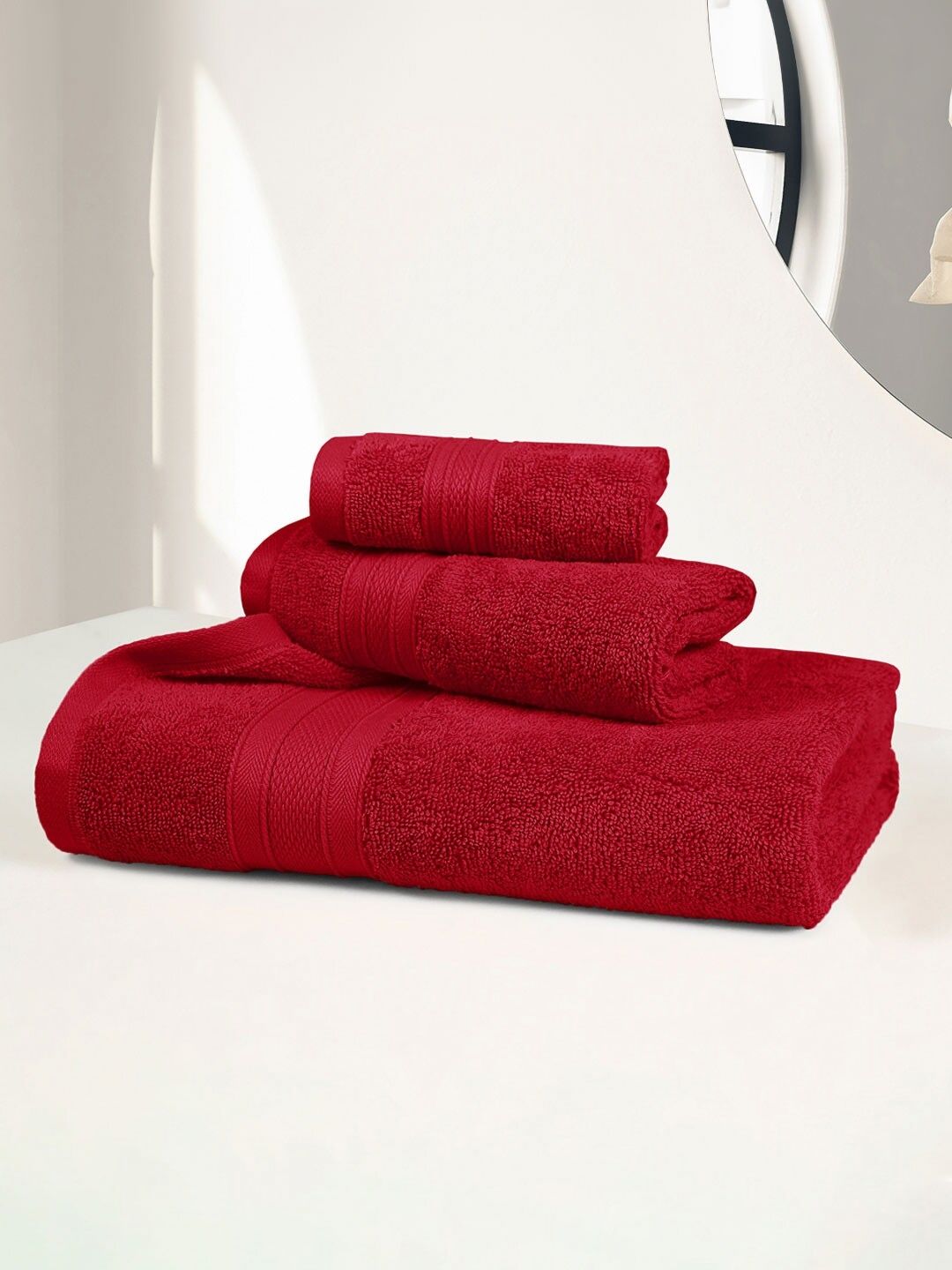 MYTRIDENT Soft Comfort Red 3 Pieces Pure Cotton 500 GSM Towel Set