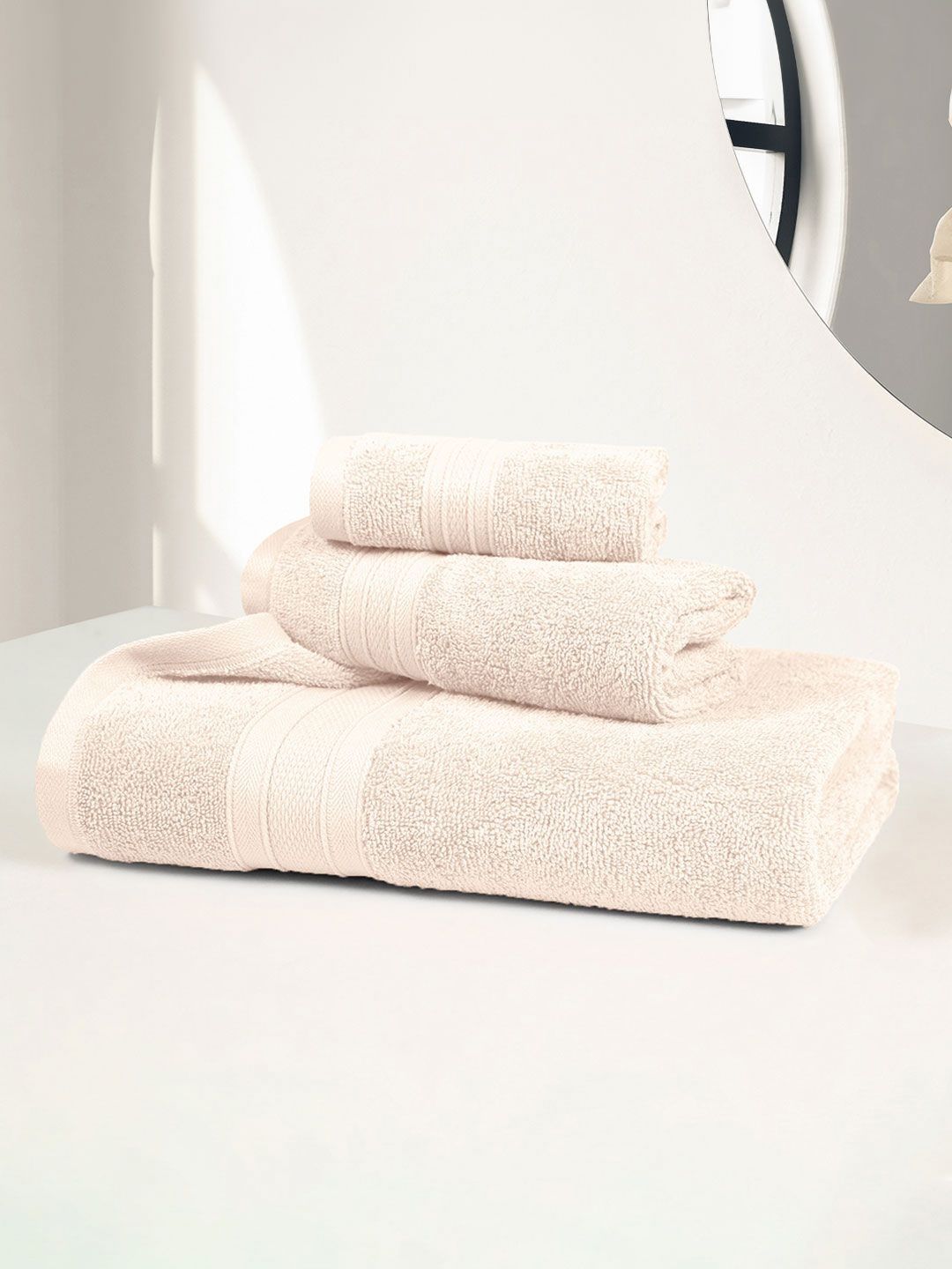 MYTRIDENT Soft Comfort Off White 3 Pieces Pure Cotton 500 GSM Towel Set
