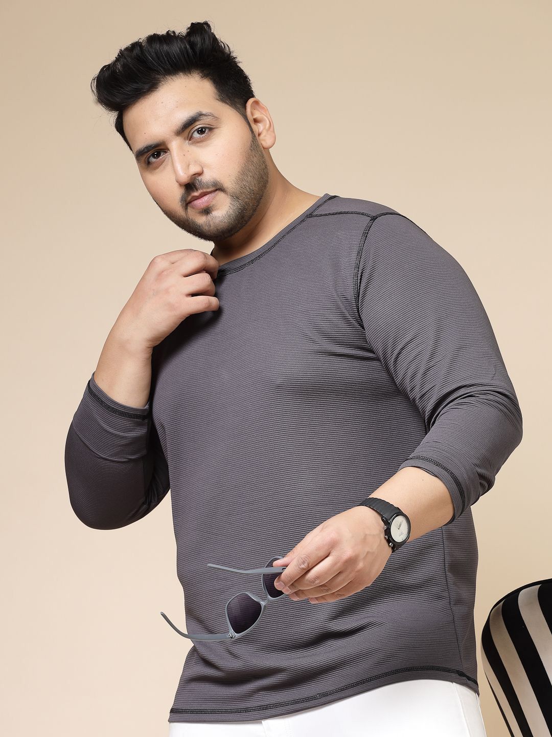 Rigo Men Plus Size Solid Round Neck Regular Fit T-shirt