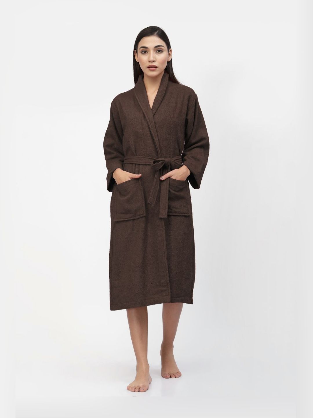 FABINALIV Women Solid Pure Cotton Bath Robe with Belt and 2 Front Pockets