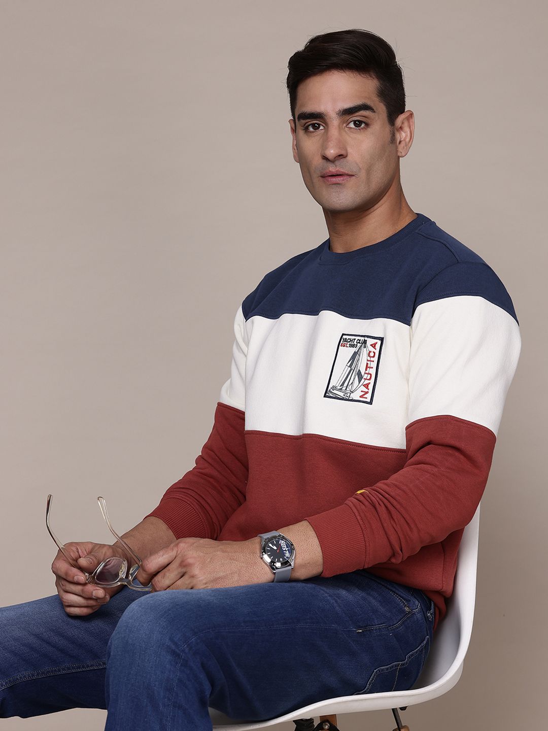 Nautica Striped Applique Detail Sweatshirt