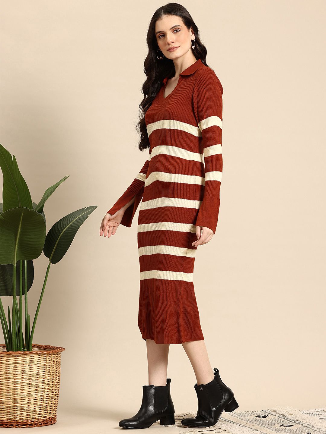 Buy Mast & Harbour Ribbed Striped Sweater Midi Dress - Dresses for Women  29947169 | Myntra