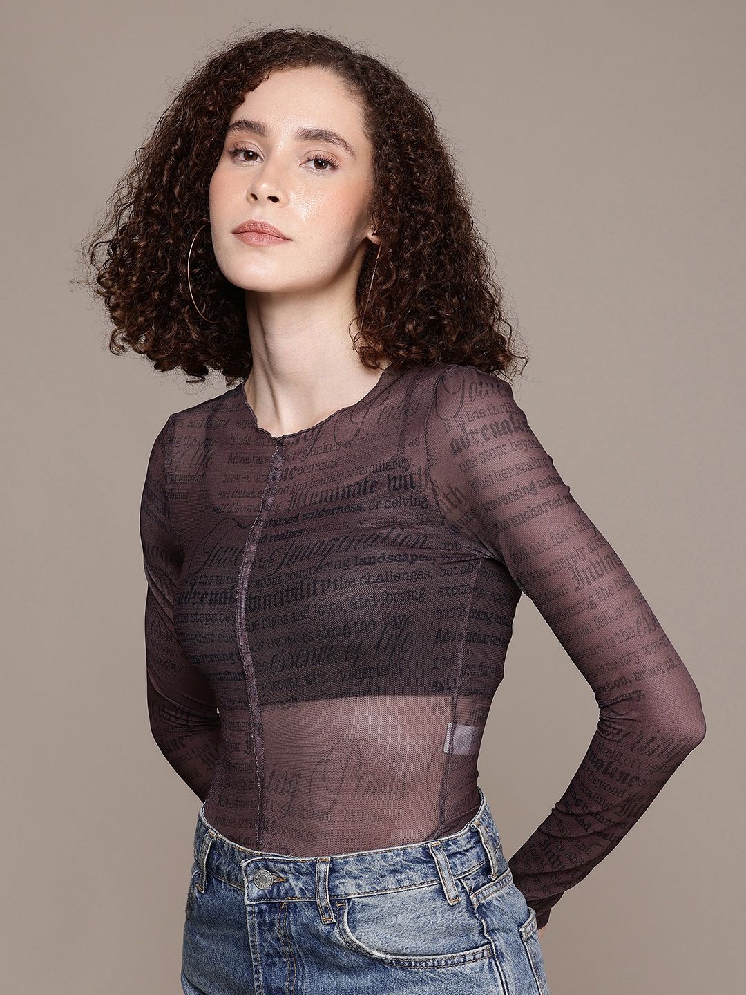Buy The Roadster Life Co. Slim Fit Typography Printed Sheer Net