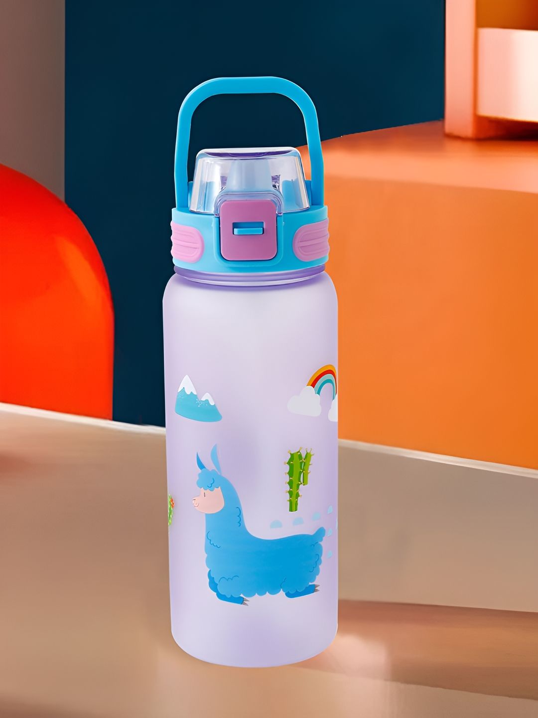 Kuber Industries Blue Conversational Plastic Lockable Lid Water Bottle - 800ml