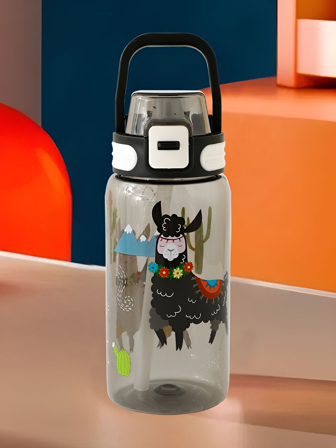 Kuber Industries Black Conversational Plastic Spill Proof Water Bottle - 650ml