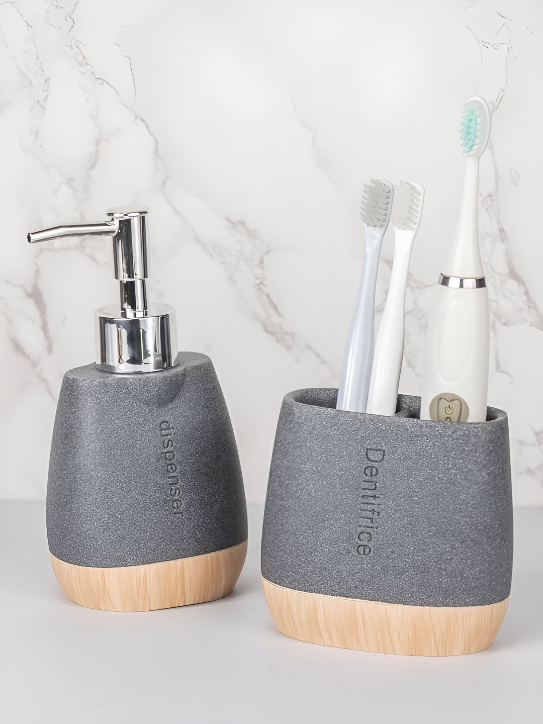 Kuber Industries Grey & Brown 2 piece Solid Resin Soap Dispenser