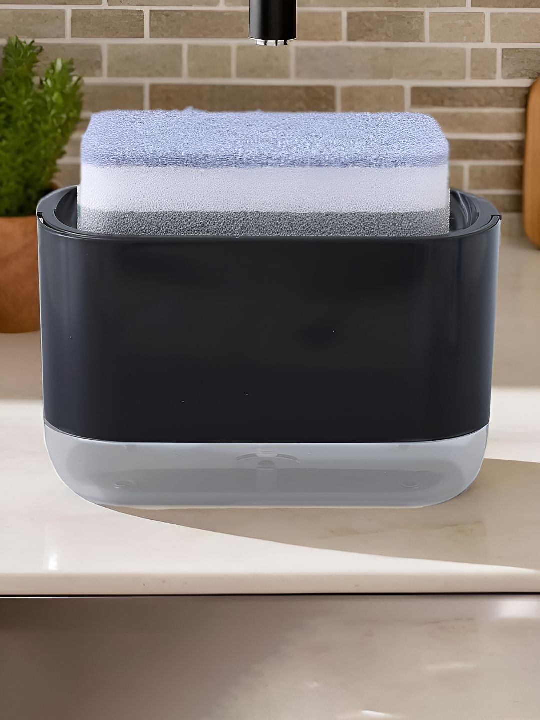 Kuber Industries Black & Transparent Solid Plastic Soap Dispenser