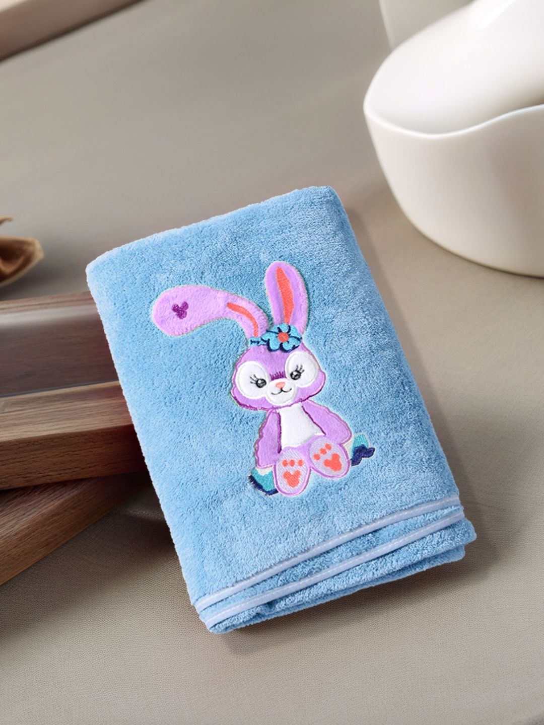 FABINALIV Blue & Purple Cartoon Design Pure Cotton 400 GSM Bath Towel